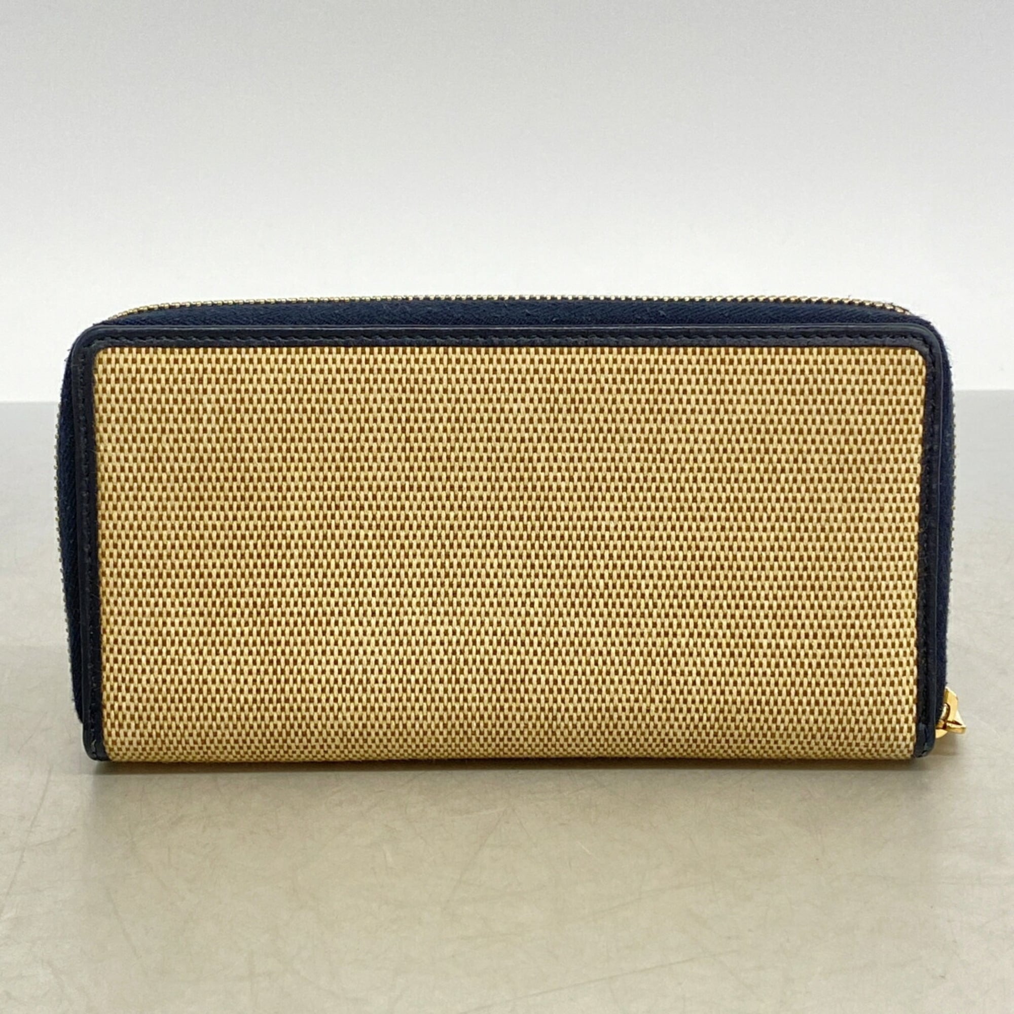 Gucci Beige Navy Canvas Long Wallet (Bi-Fold) (Pre-Owned)