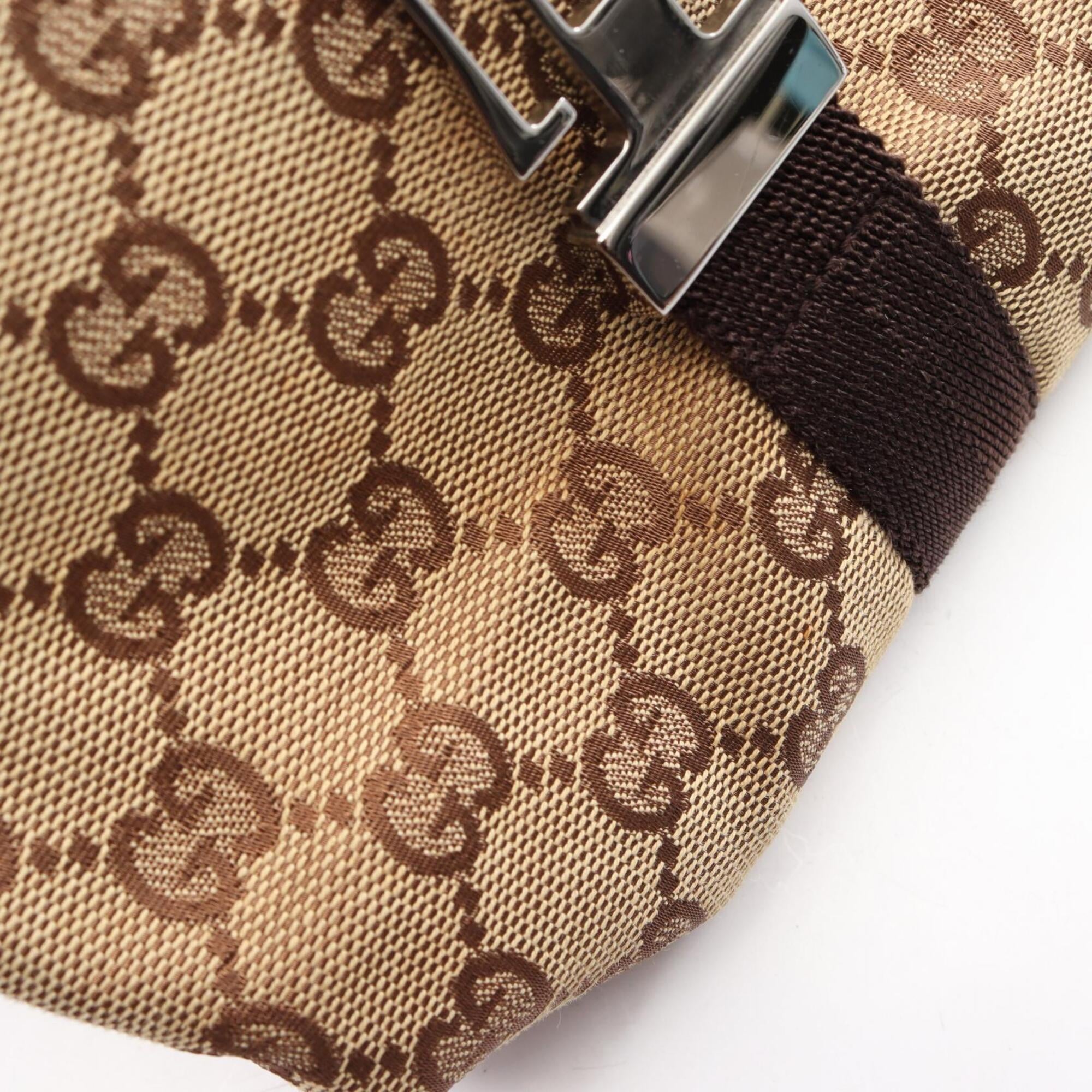 Gucci Beige Brown Canvas Leather Fanny Pack Handbag (Pre-Owned)
