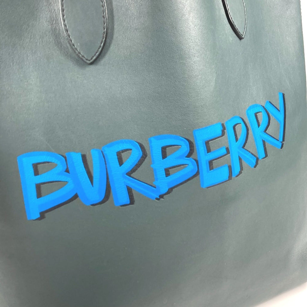 Burberry Blue Khaki Leather Shoulder Bag Tote Bag