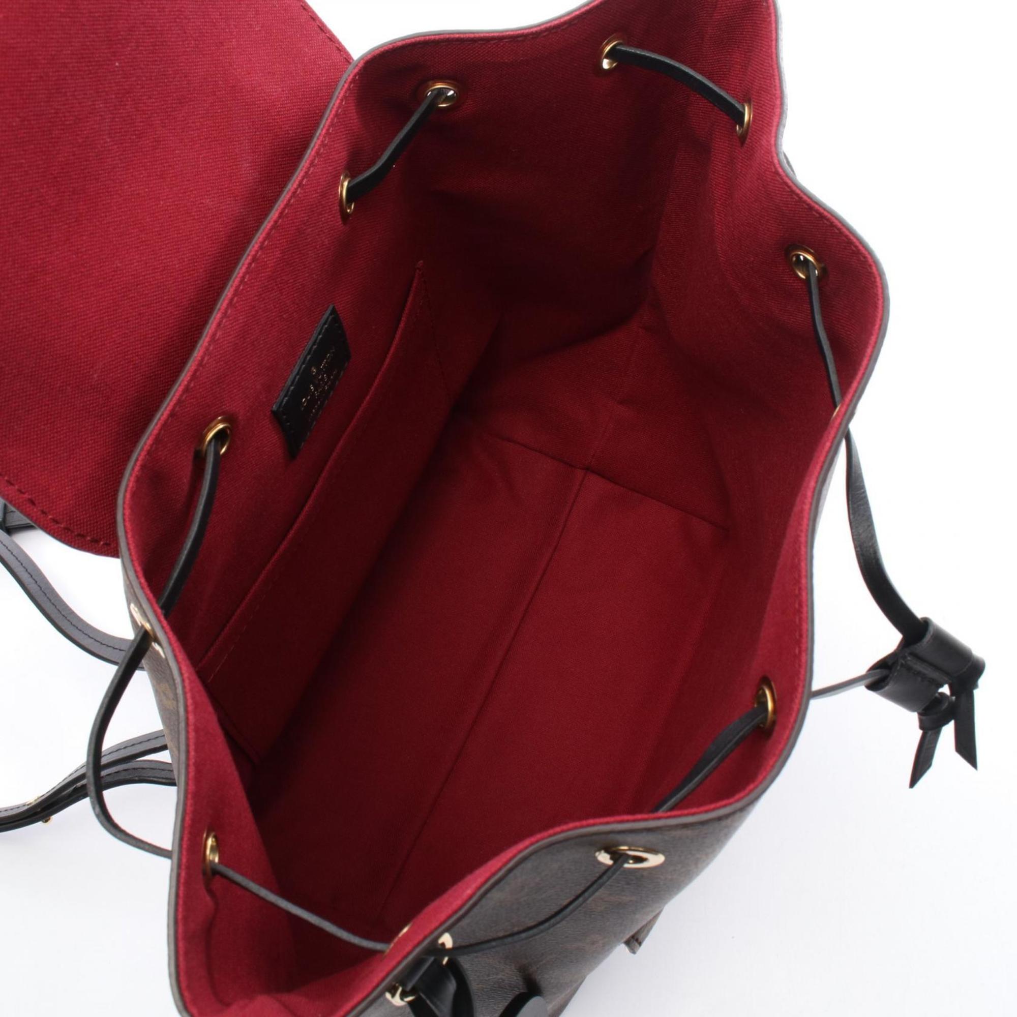 Louis Vuitton Black Brown Coated Canvas Leather Backpack Handbag