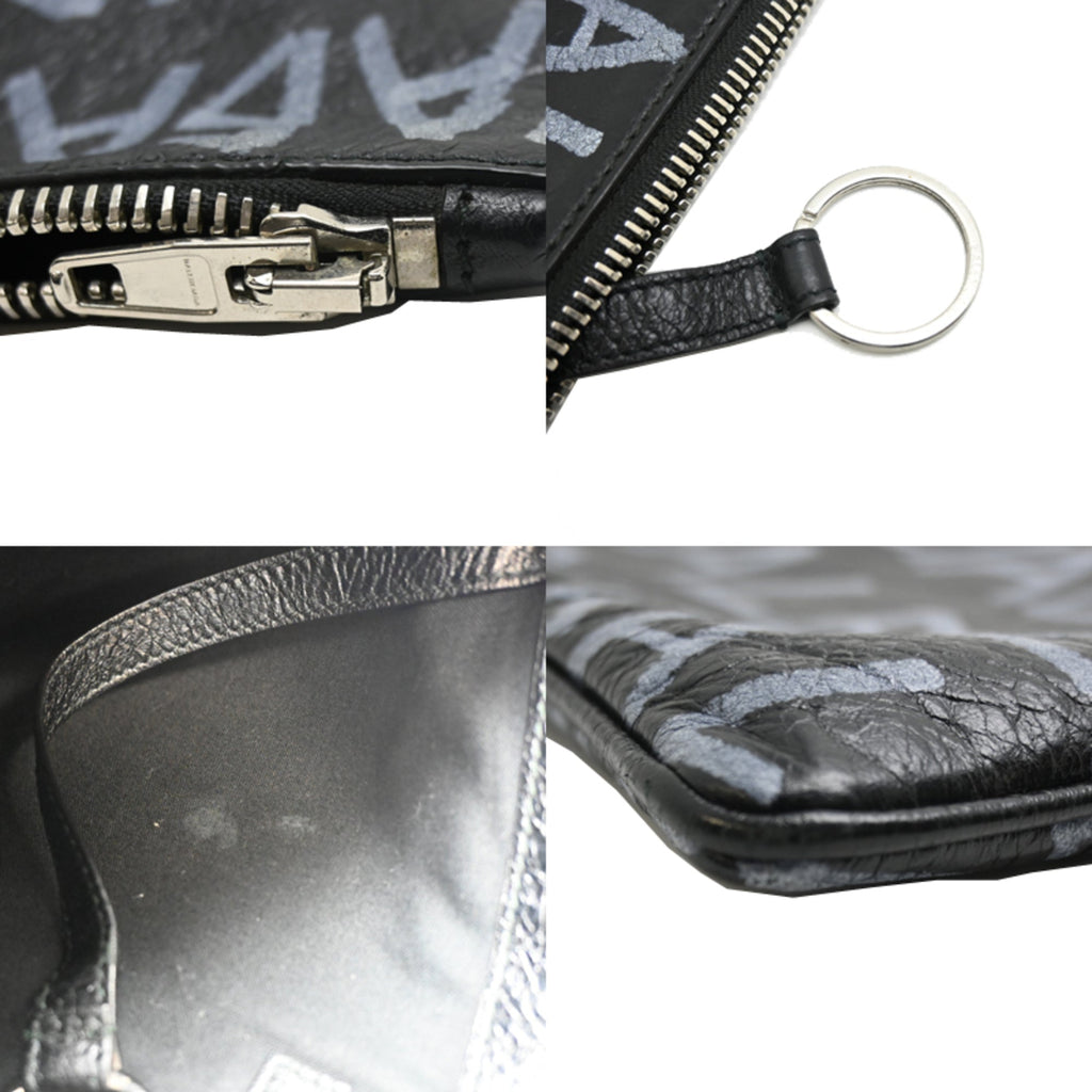 Balenciaga Black White Leather Clutch
