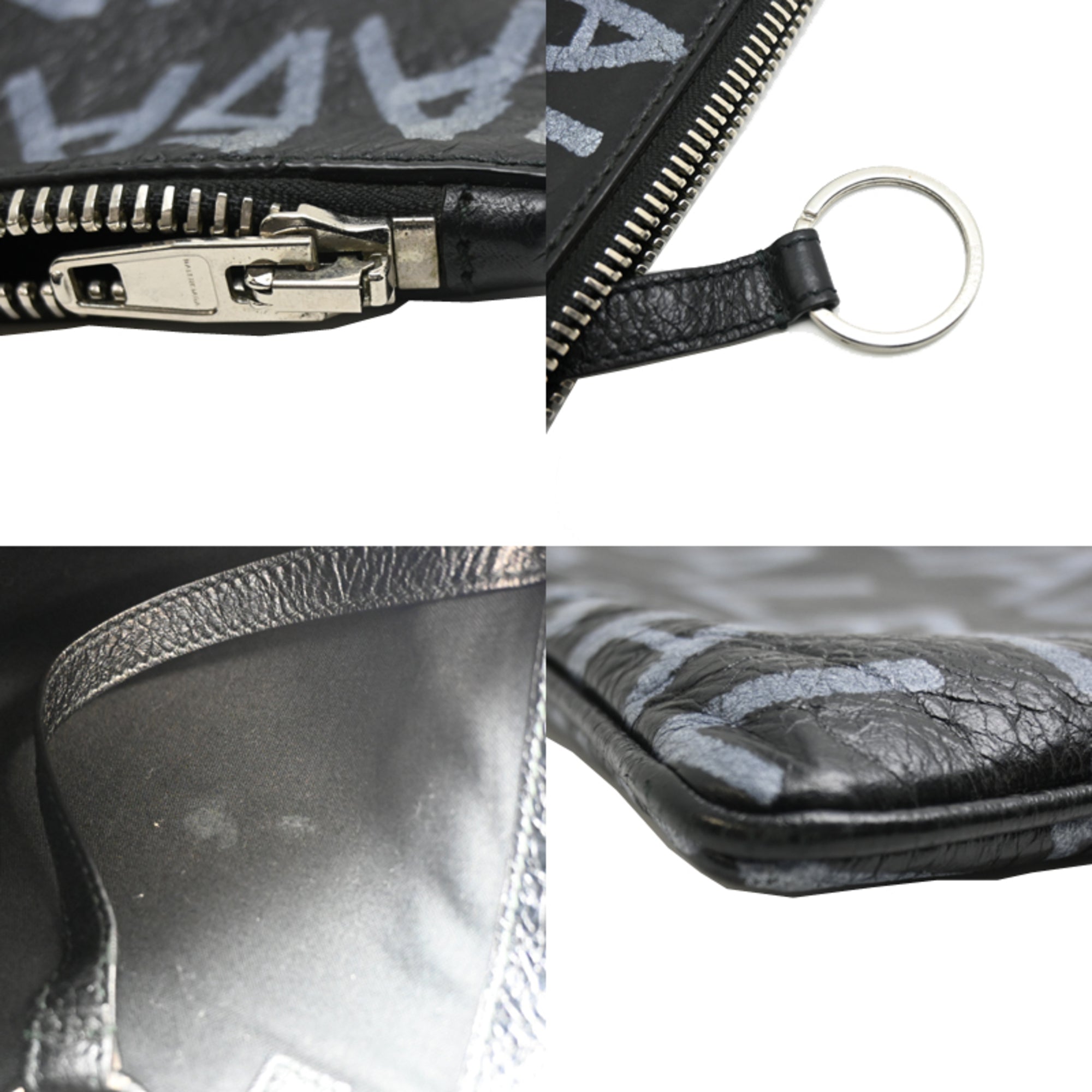 Balenciaga Black White Leather Clutch