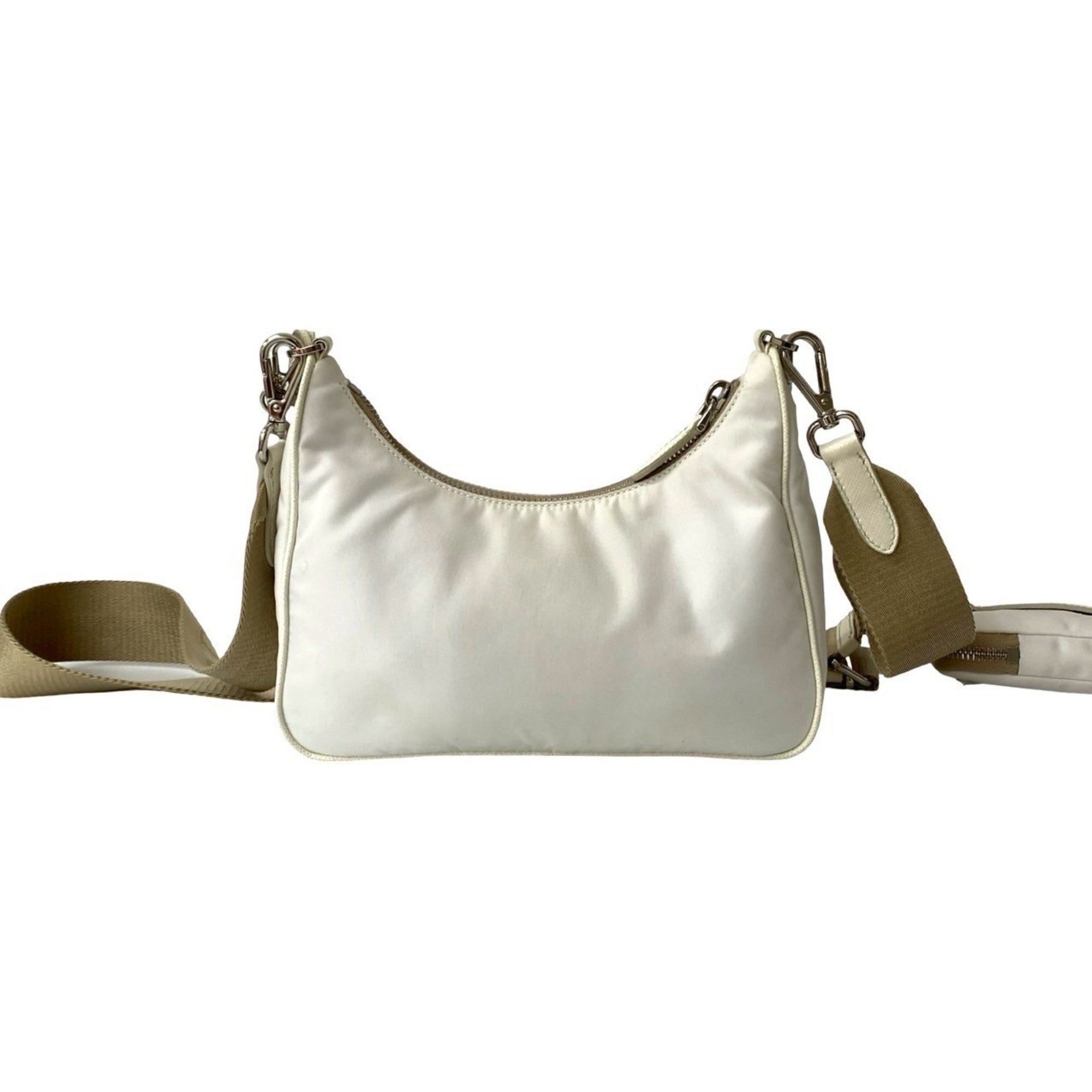 Prada White Nylon Leather Pochette Shoulder Bag