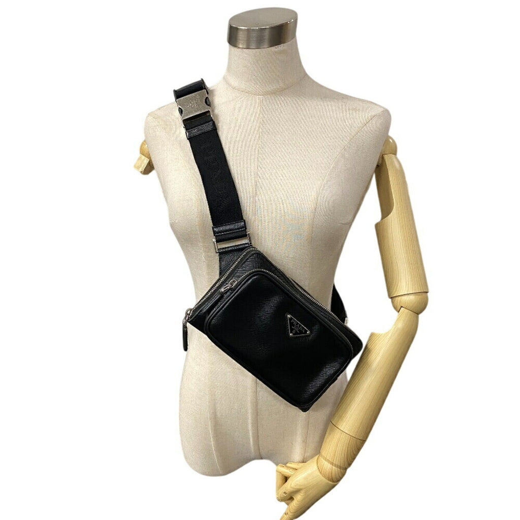 Prada Saffiano Black Leather Saffiano Triangle Beach Bag Sling Bag