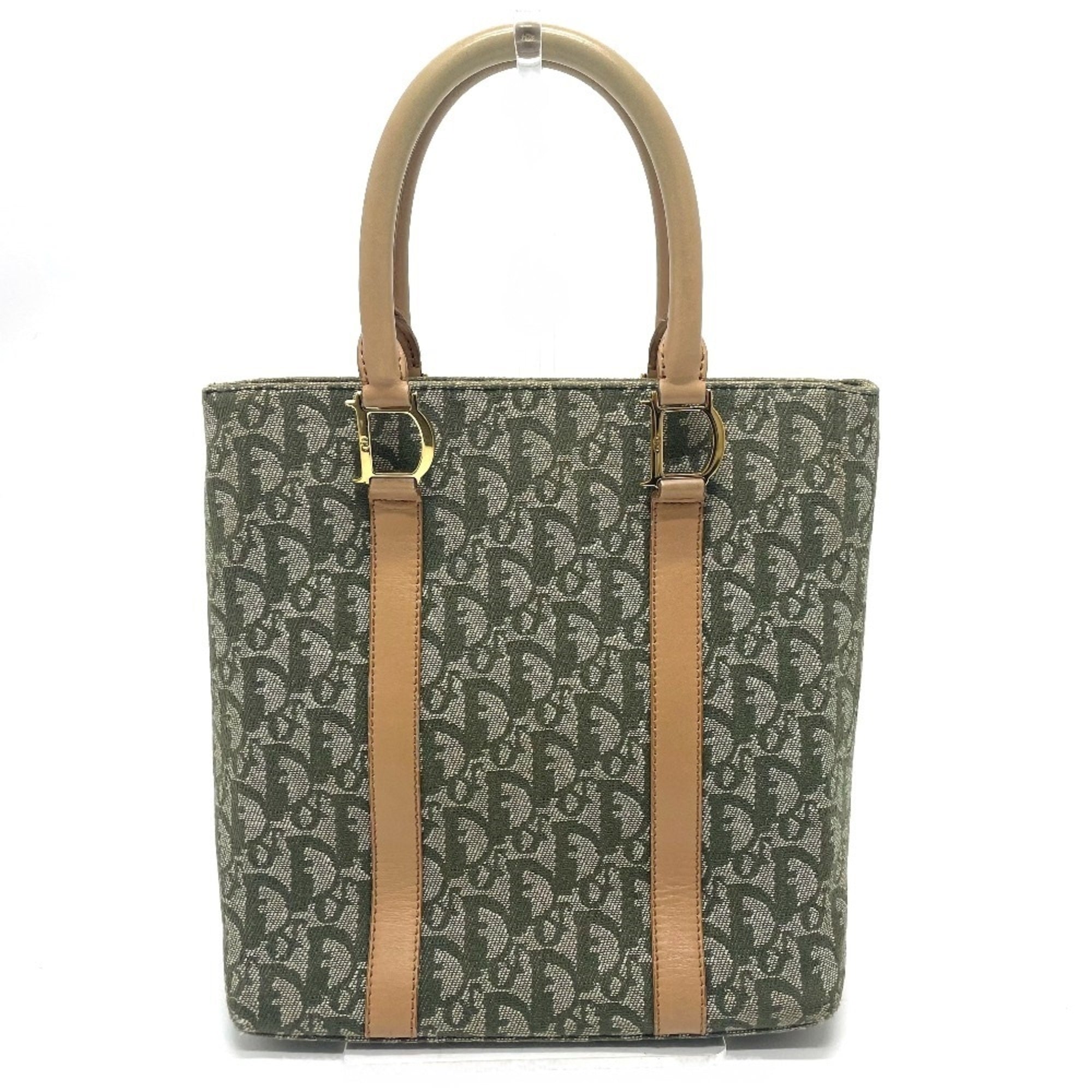 Christian Dior Green Canvas Leather Handbag Tote Bag (Pre-Owned)