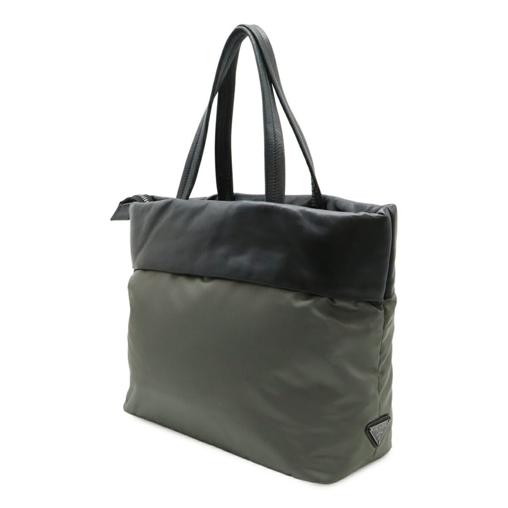 Prada Black Gray Nero Nylon Leather Tote Bag