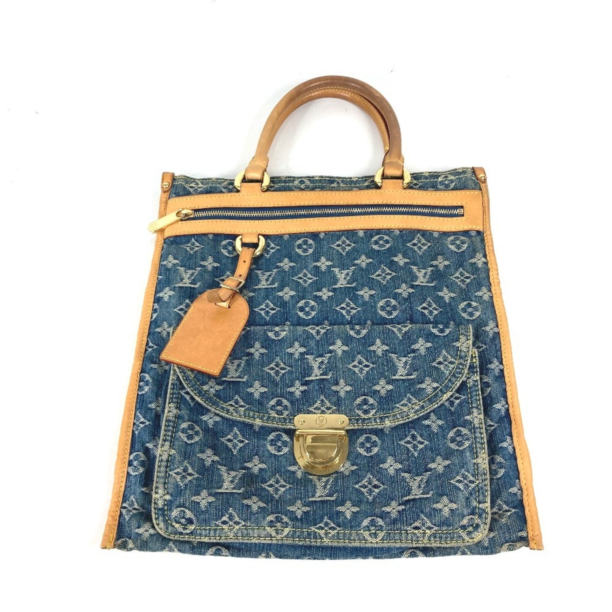 Louis Vuitton Blue Yellow Monogram Denim Shoulder Bag Tote Bag