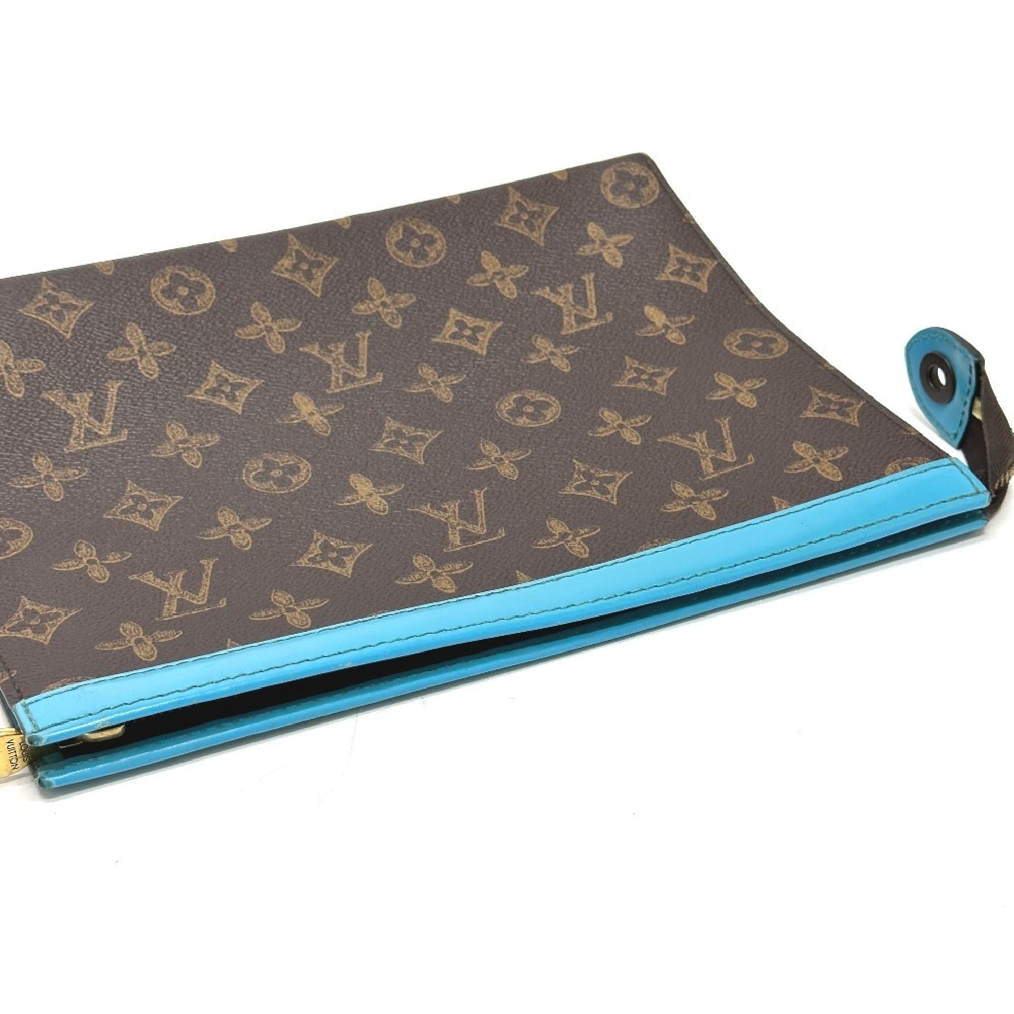 Louis Vuitton Blue Brown Monogram Clutch Bag Pochette
