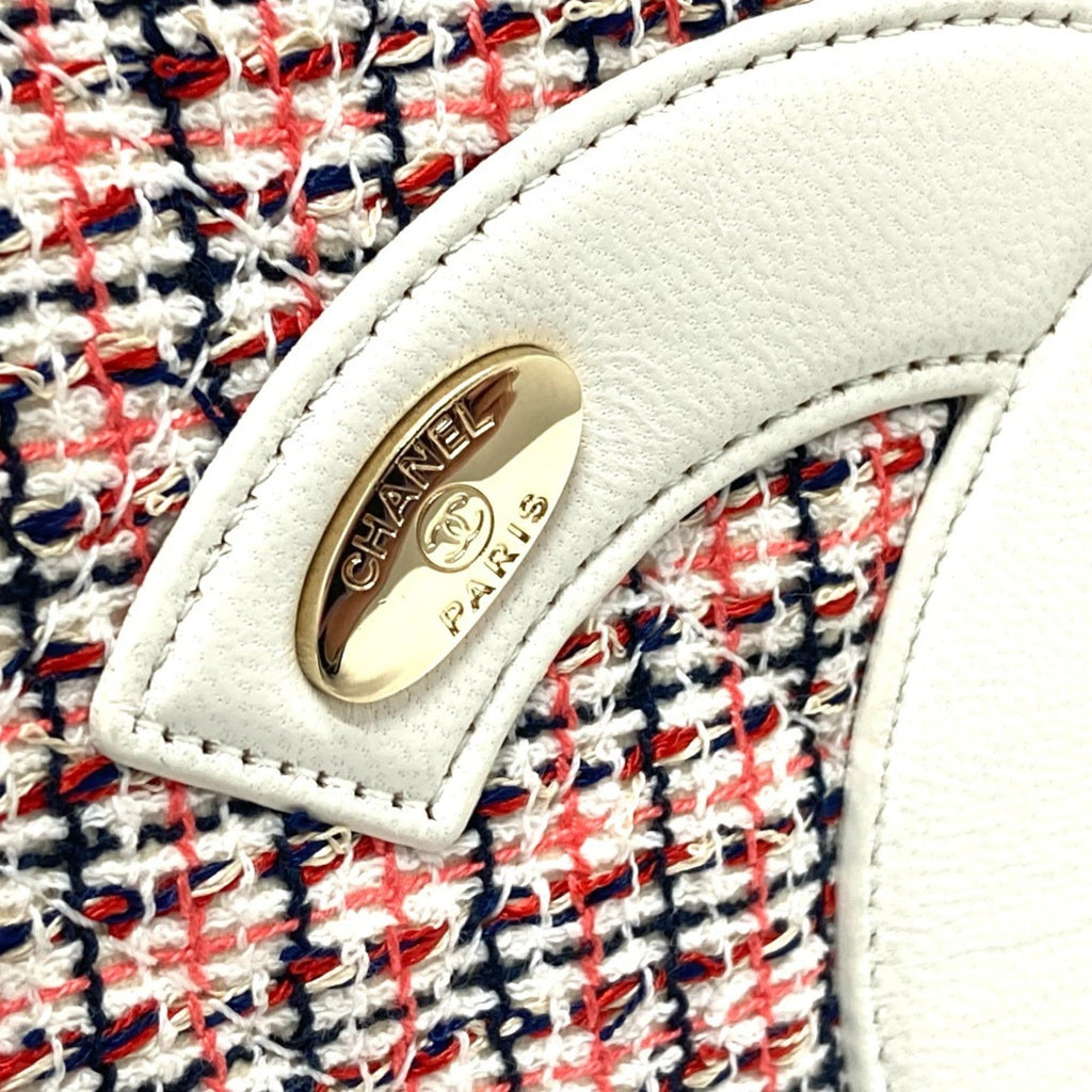 Chanel Red Color White Tweed Leather Pochette Shoulder Bag