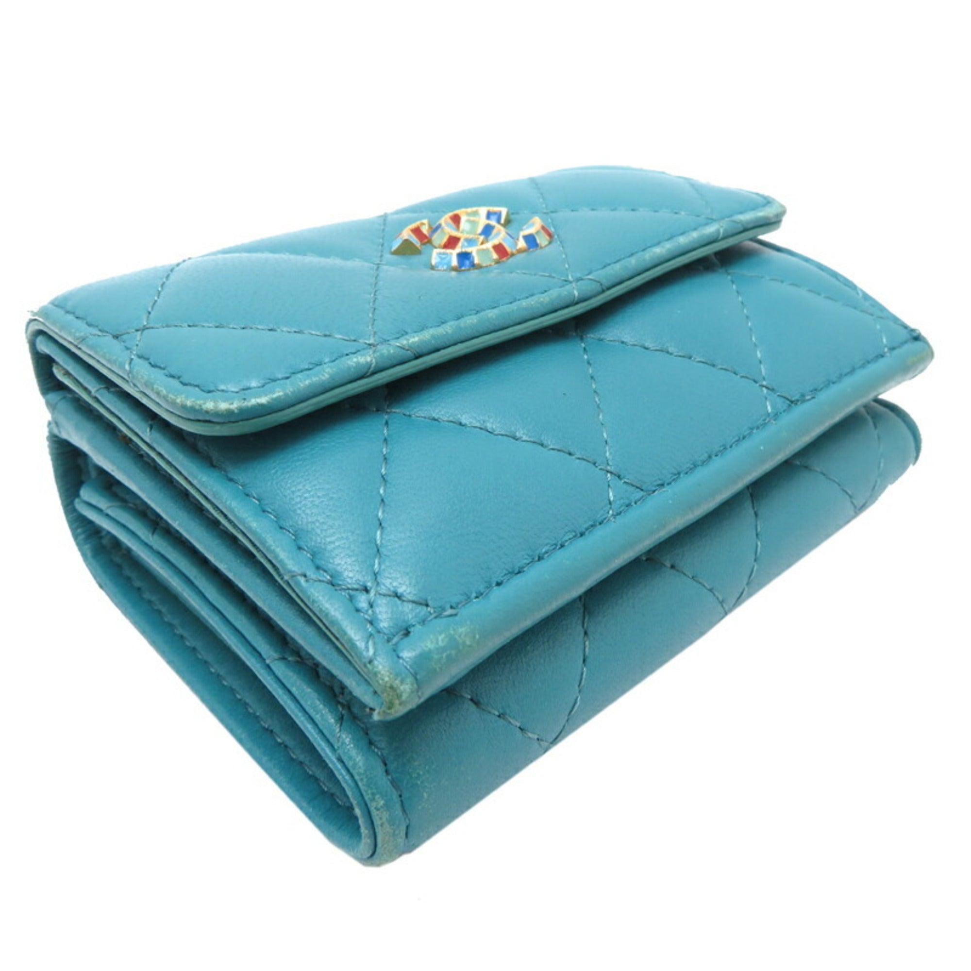 Chanel Blue Turquoise Leather Wallet (Tri-Fold)