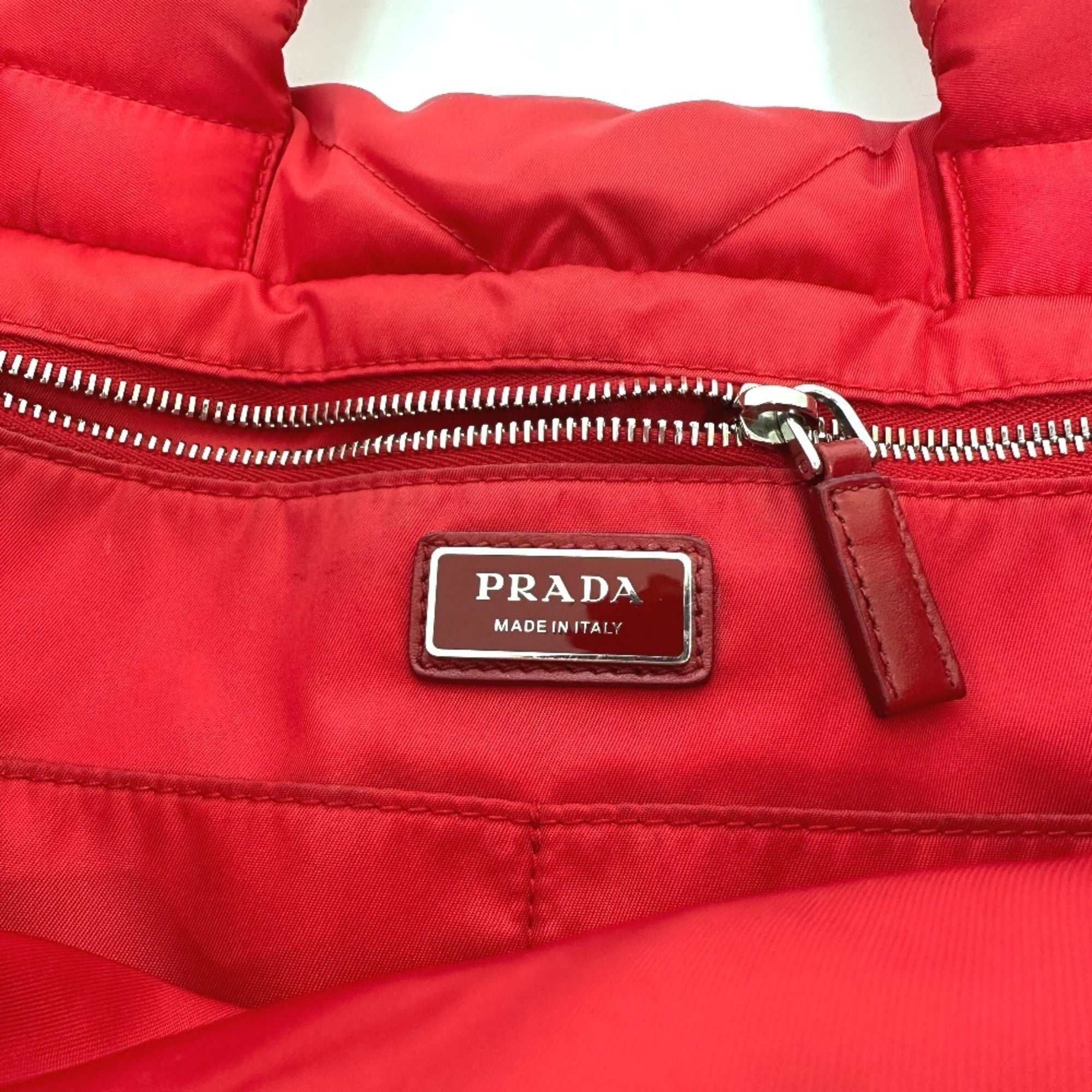 Prada Red Color Nylon Tote Bag