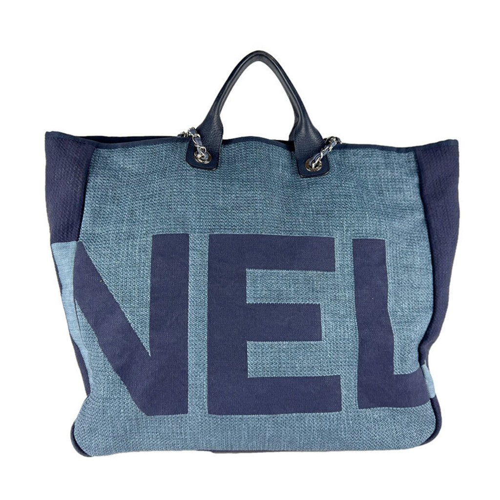 Chanel Blue Raffia Canvas Shoulder Bag Tote Bag