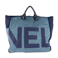 Chanel Blue Raffia Canvas Shoulder Bag Tote Bag