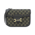 Gucci Horsebit Black Ivory Jacquard Leather Shoulder Bag (Pre-Owned)