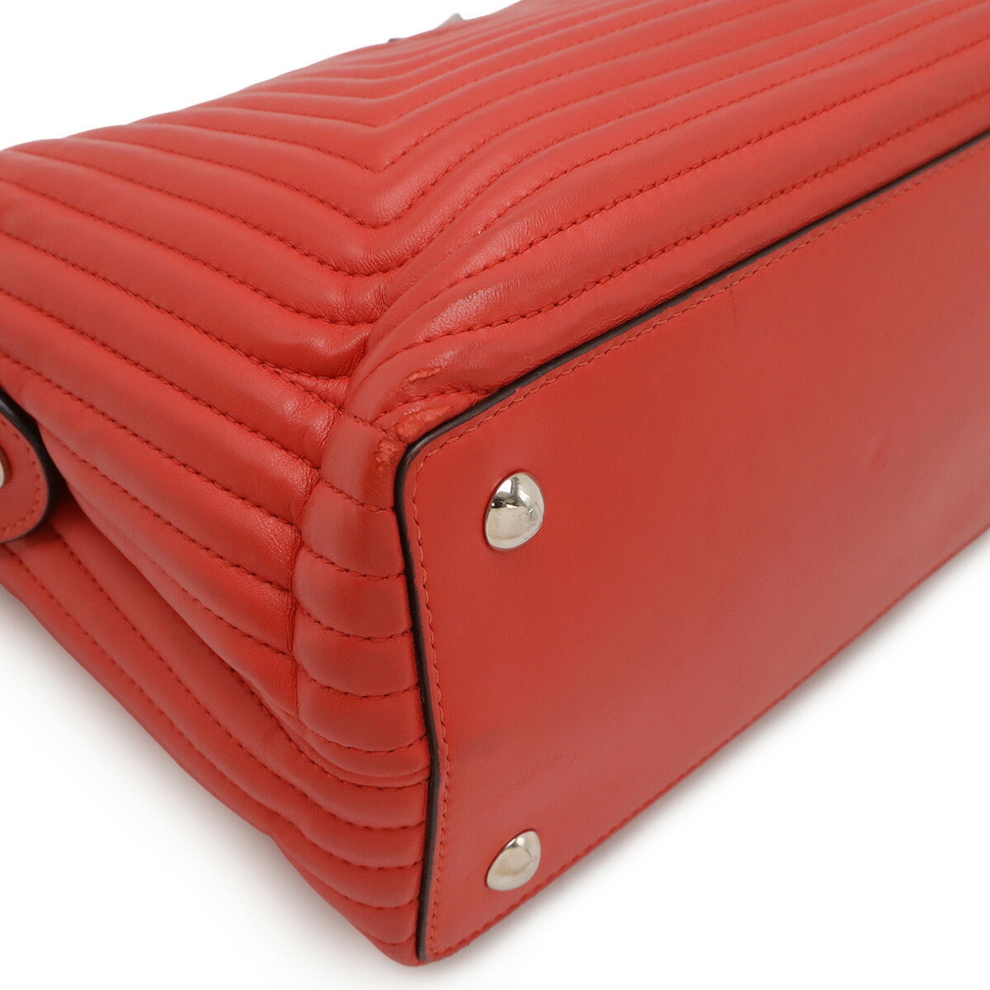 Fendi Dotcom Red Color Leather Pouch Shoulder Bag