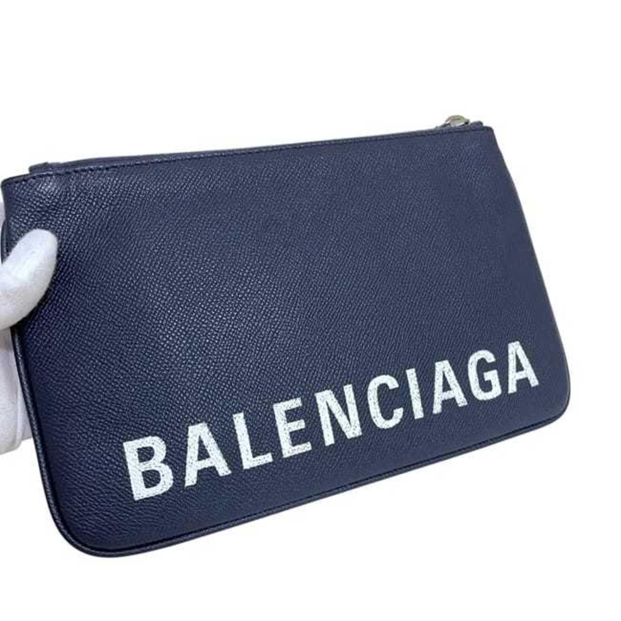 Balenciaga Navy Leather Clutch Bag Pouch