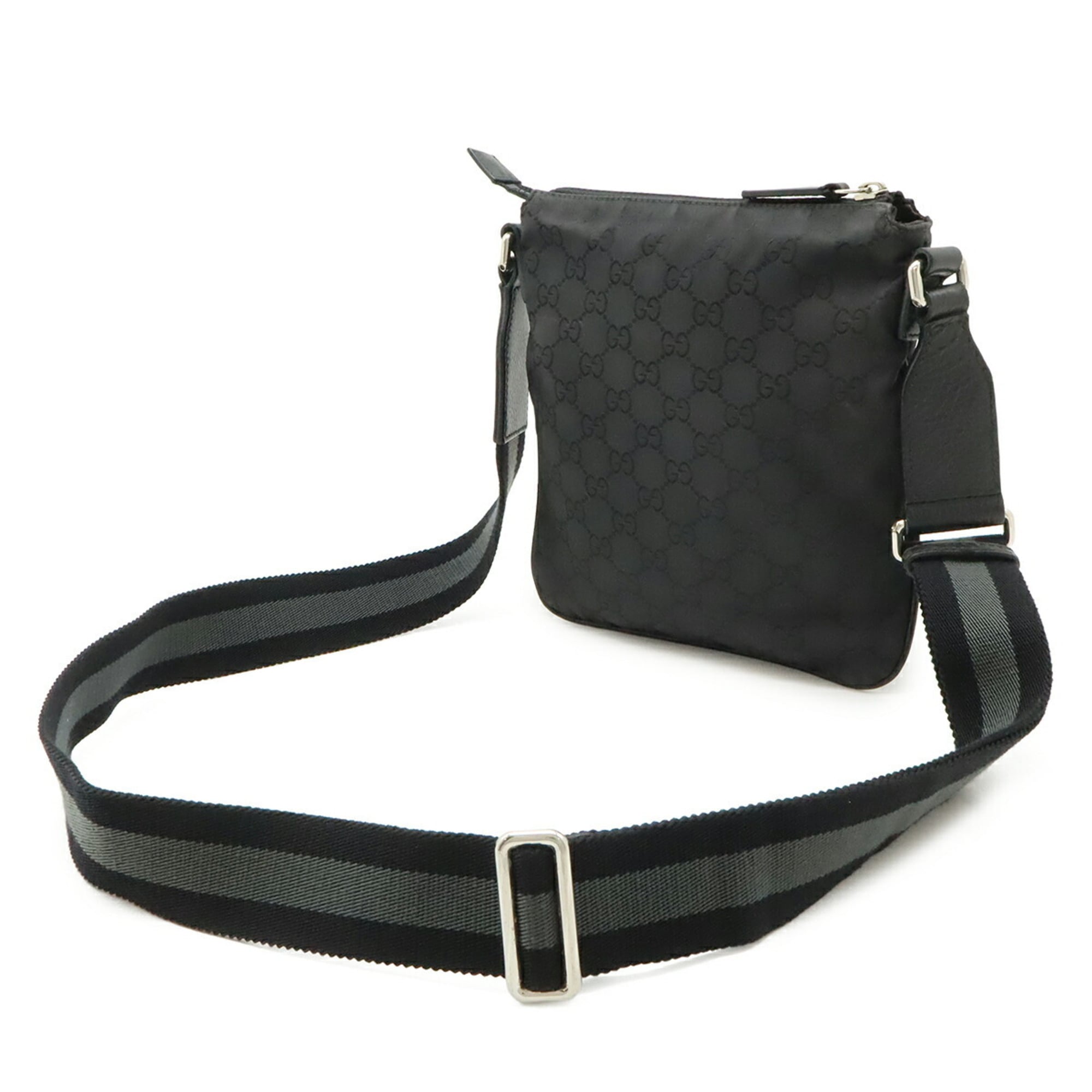 Gucci Black Gray Nylon Leather Shoulder Bag (Pre-Owned)