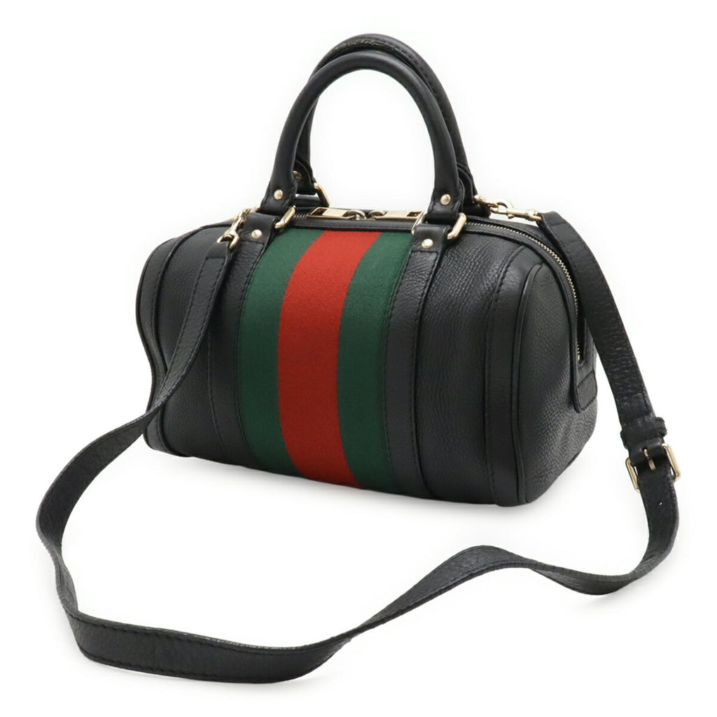 Gucci Sherry Line Black Green Red Color Leather Handbag Shoulder Bag (Pre-Owned)