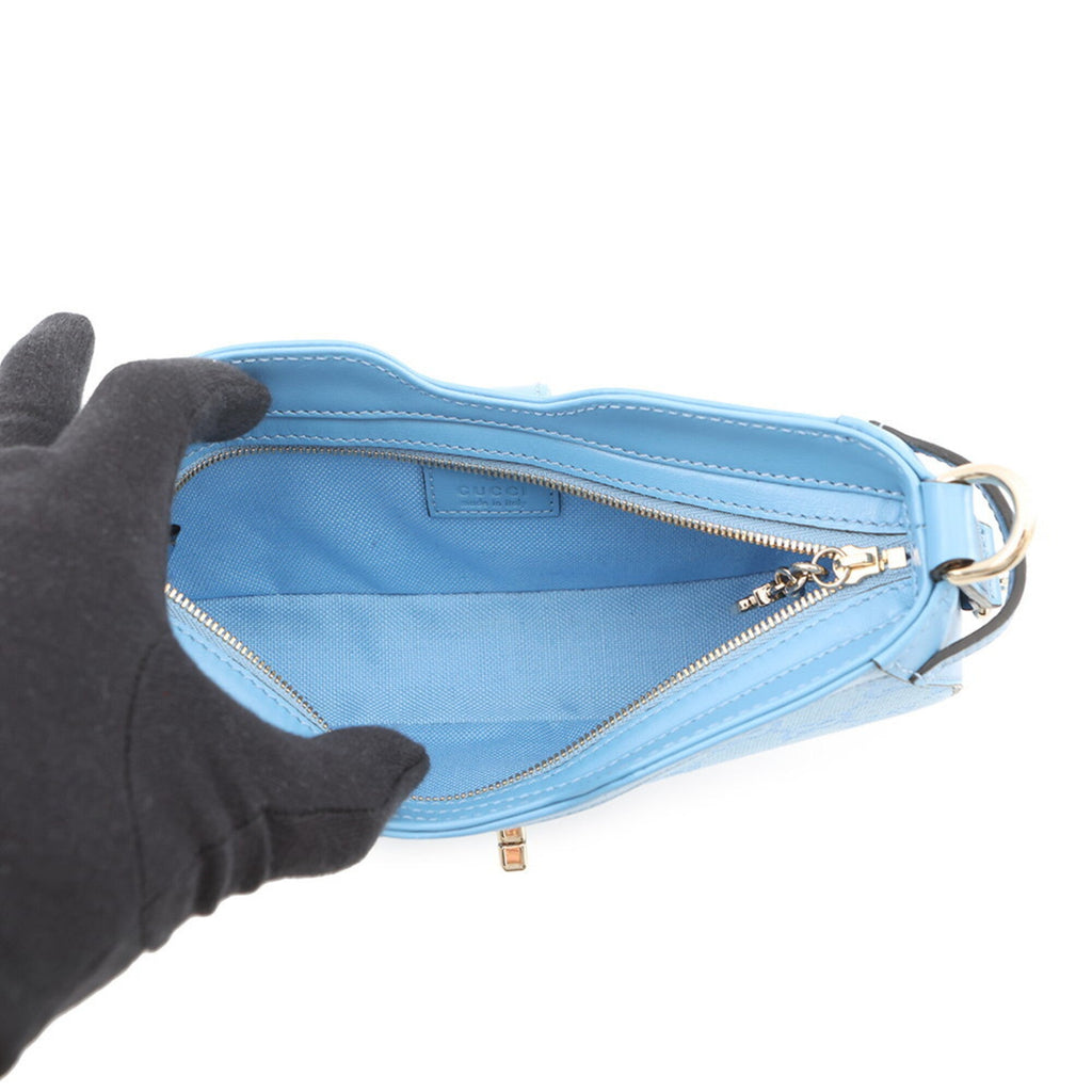 Gucci Gg Canvas Light Blue Gg Canvas Leather Handbag Shoulder Bag (Pre-Owned)