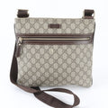 Gucci Beige Brown Leather Coated Canvas Messenger Bag Shoulder Bag Tote Bag (Pre-Owned)