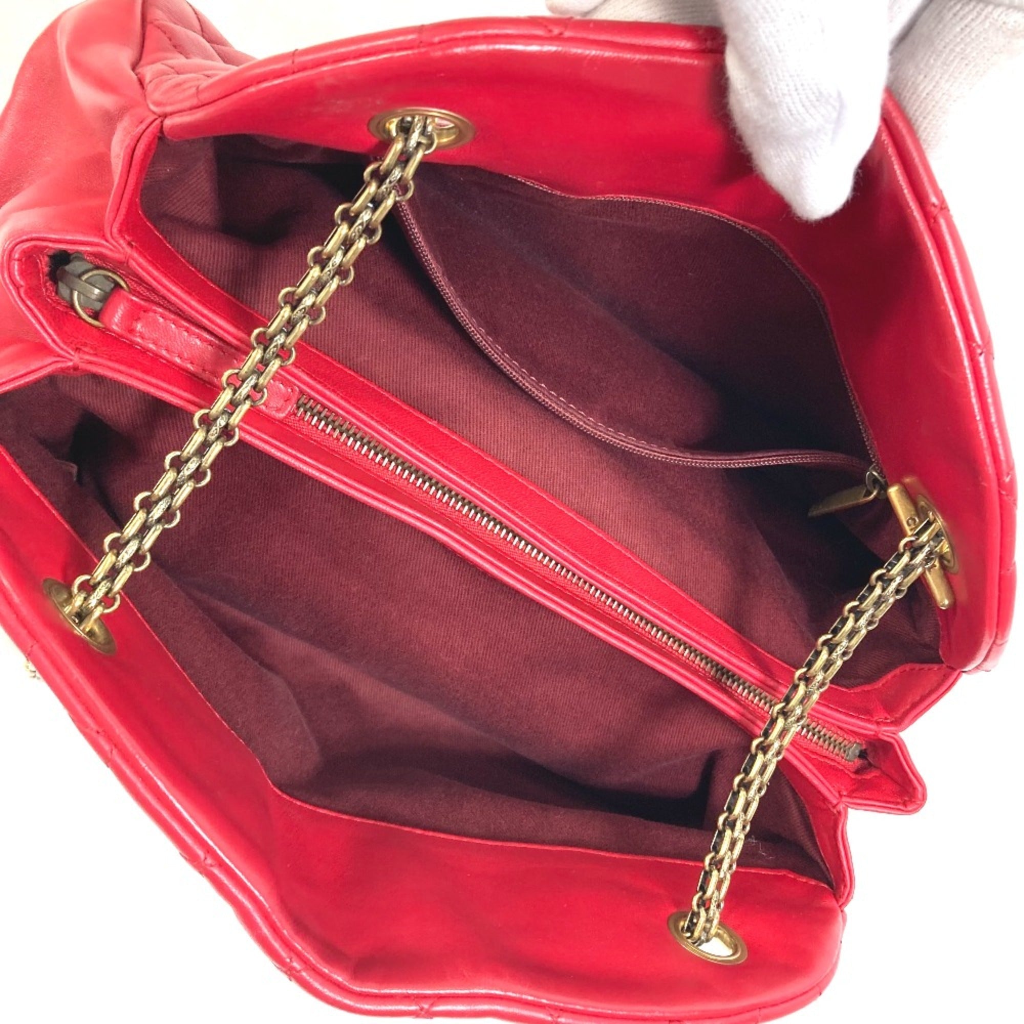 Chanel Red Leather Shoulder Bag