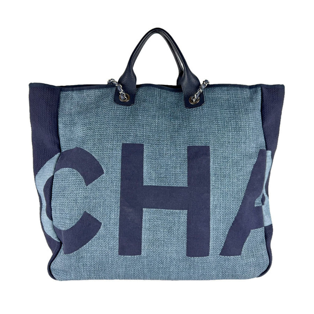 Chanel Blue Raffia Canvas Shoulder Bag Tote Bag