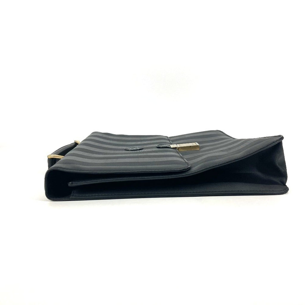 Fendi Pequin Black Pvc Leather Briefcase Handbag Tote Bag