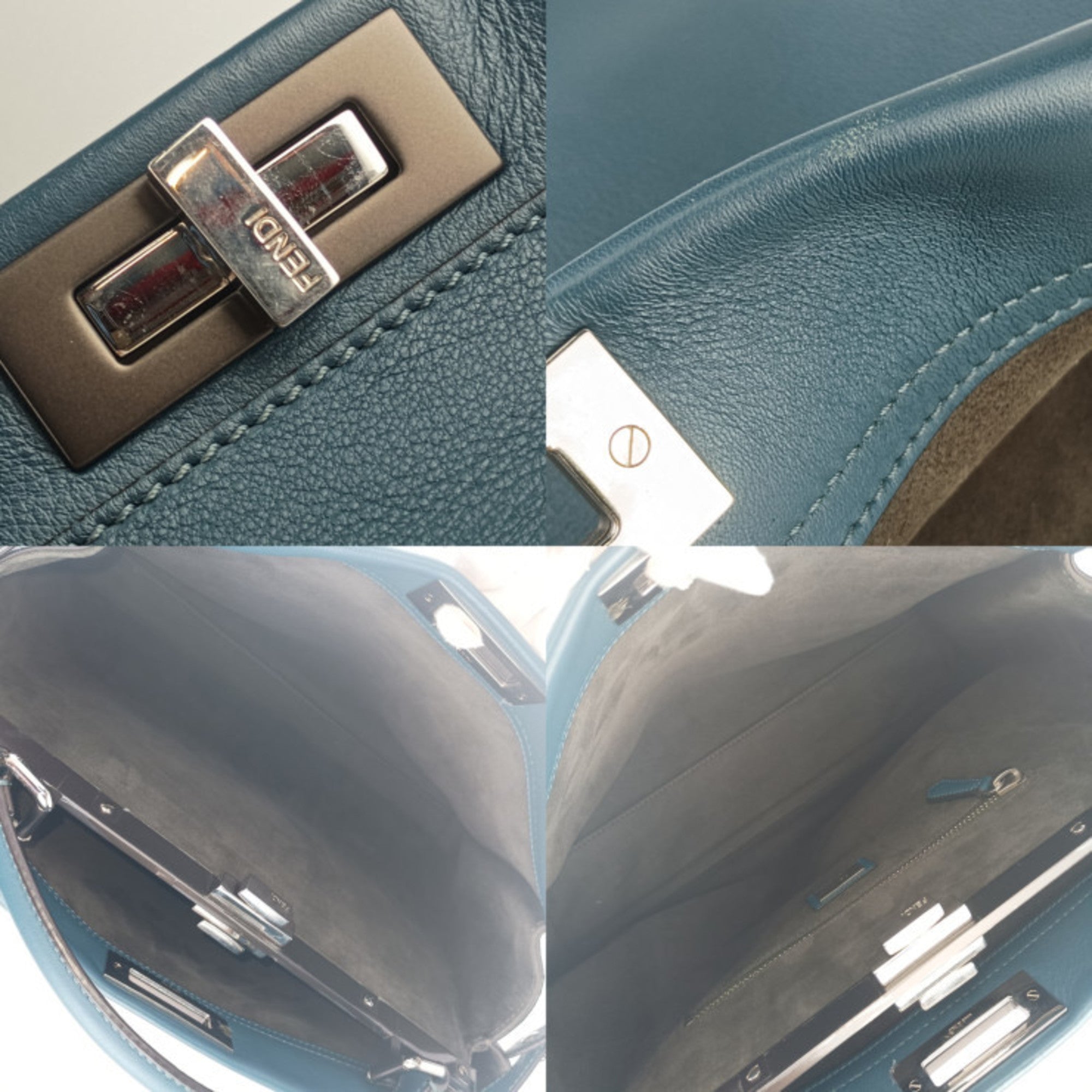 Fendi Peekaboo Blue Leather Handbag Shoulder Bag Tote Bag
