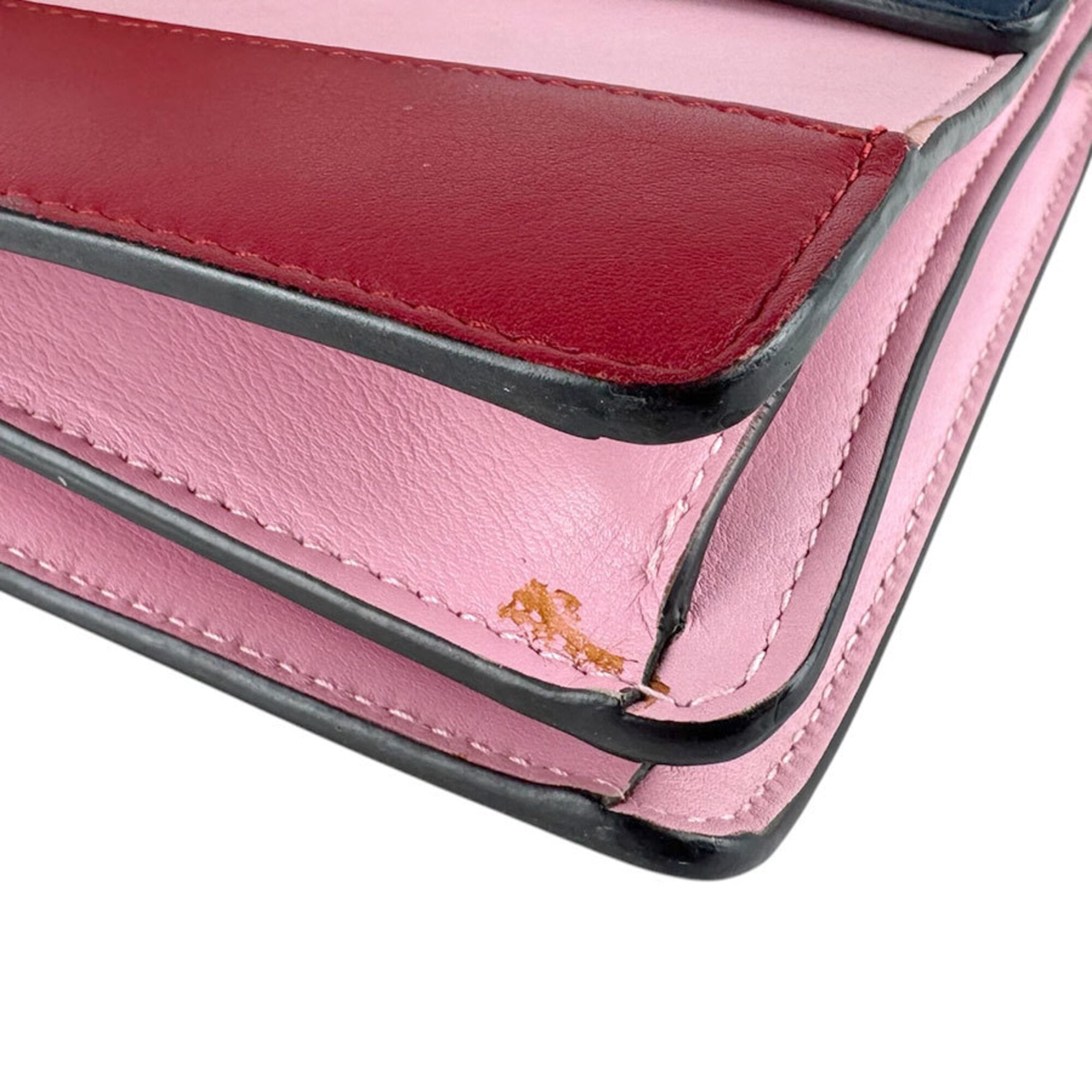 Gucci Navy Pink Red Color Leather Handbag Shoulder Bag (Pre-Owned)