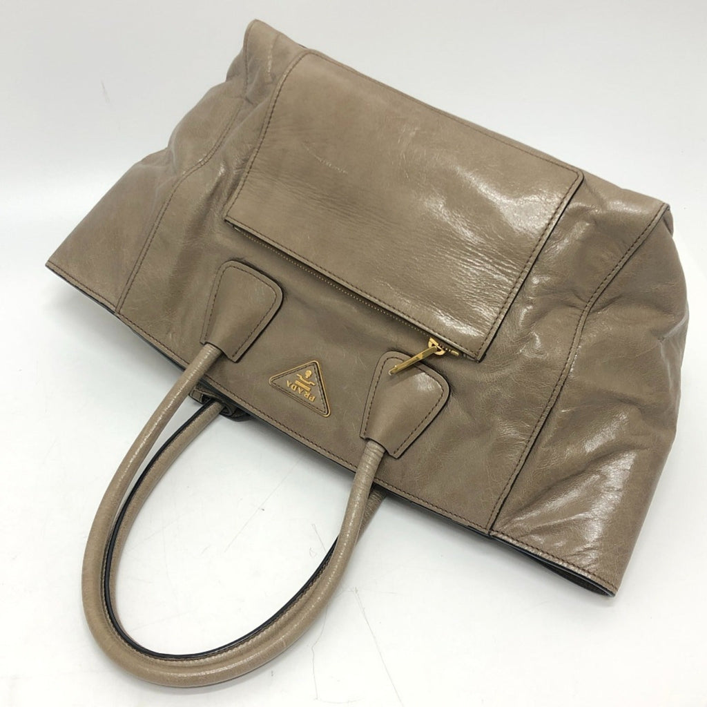 Prada Brown Leather Handbag Shoulder Bag Tote Bag