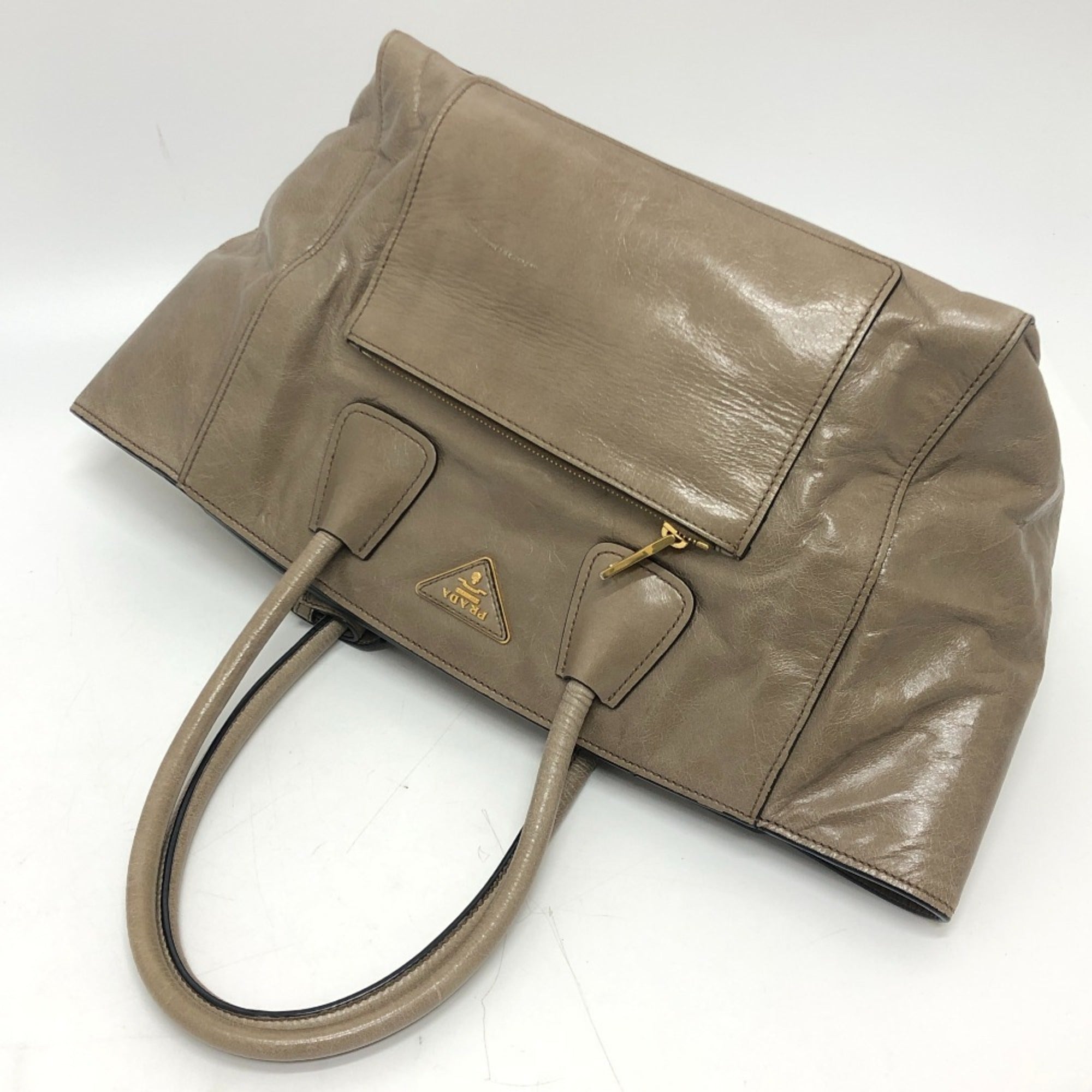 Prada Brown Leather Handbag Shoulder Bag Tote Bag