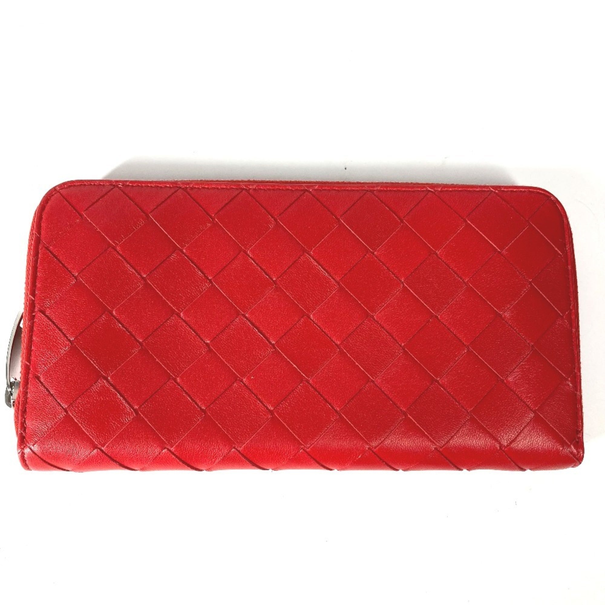 Bottega Veneta Red Color Intrecciato Long Wallet (Bi-Fold)