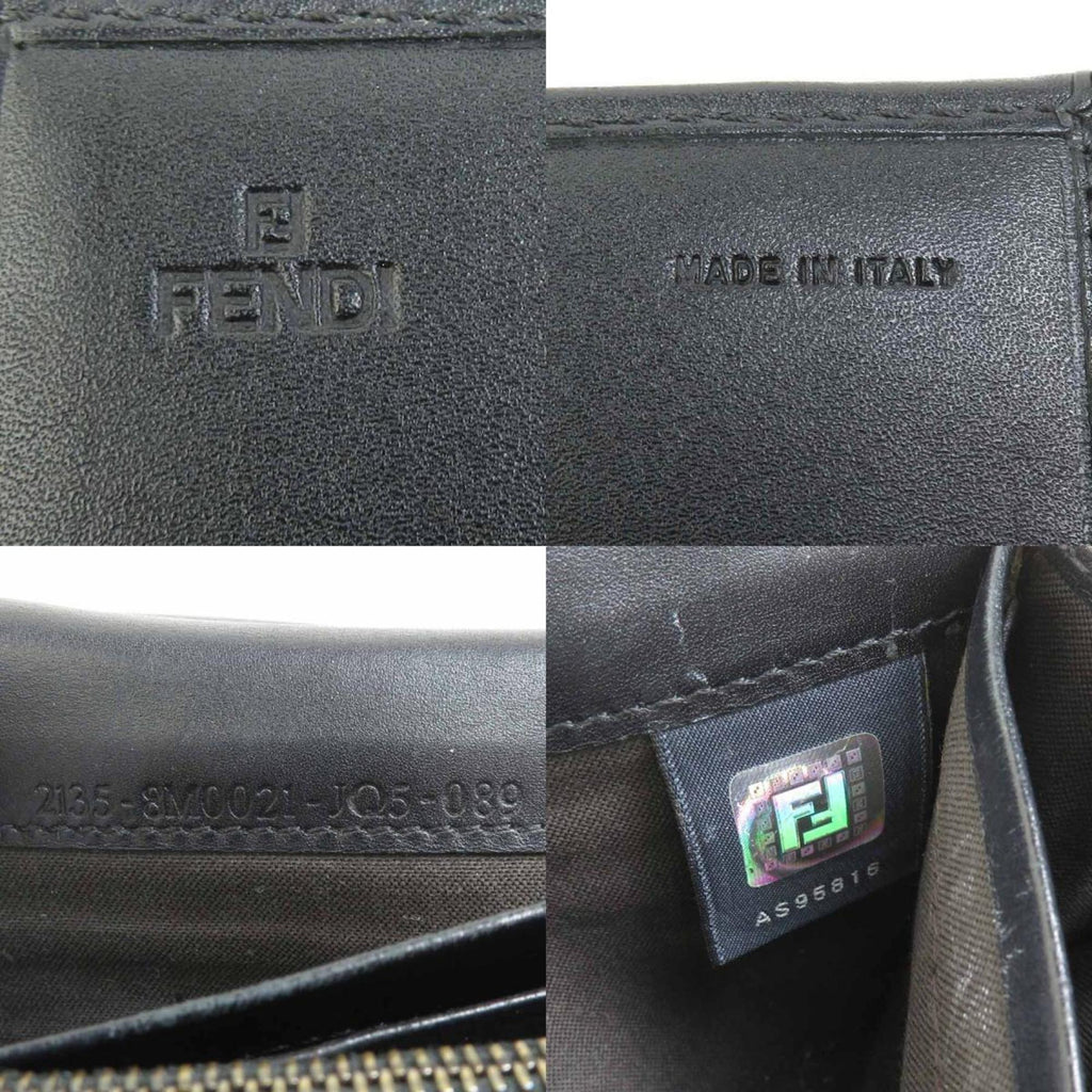 Fendi Black Canvas Leather Long Wallet (Tri-Fold)