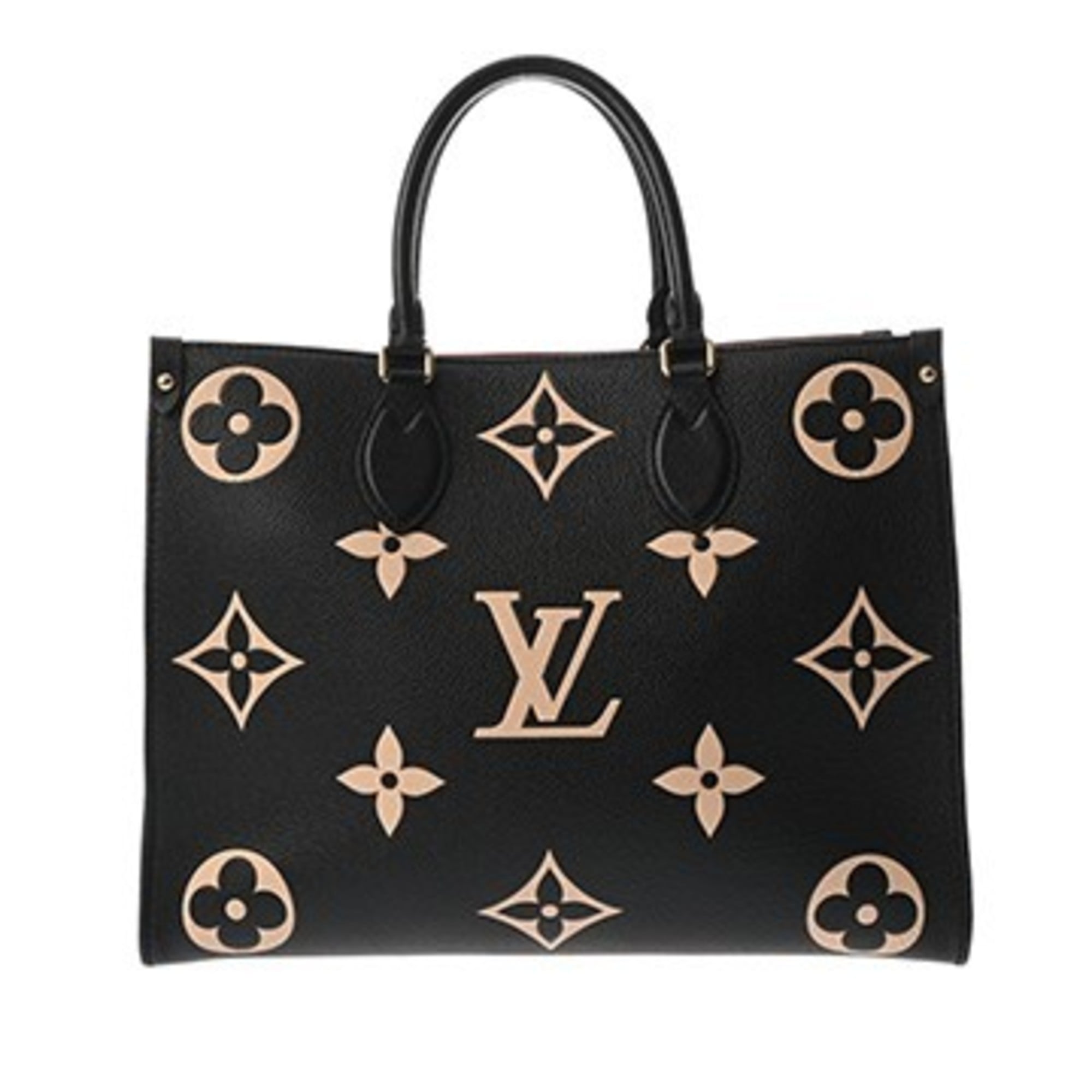 Louis Vuitton Beige Black Leather Handbag