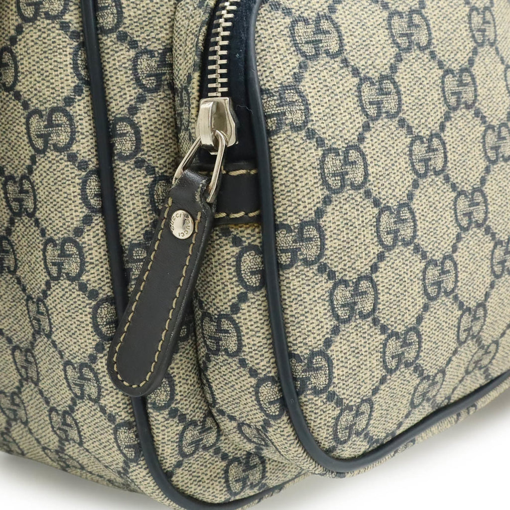 Gucci Gg Plus Beige Navy Gg Supreme Canvas Pvc Coated Canvas Leather Handbag Shoulder Bag (Pre-Owned)