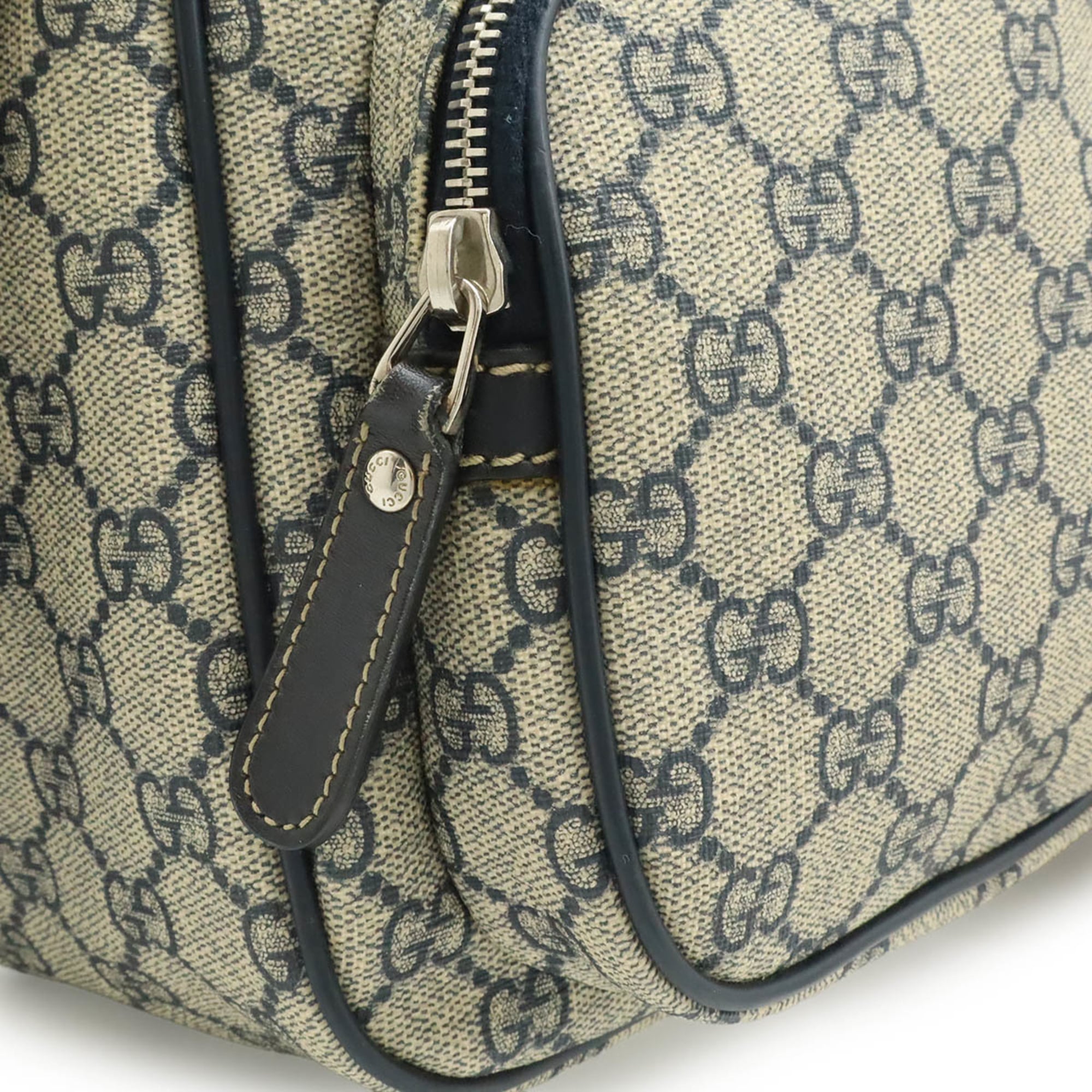 Gucci Gg Plus Beige Navy Gg Supreme Canvas Pvc Coated Canvas Leather Handbag Shoulder Bag (Pre-Owned)