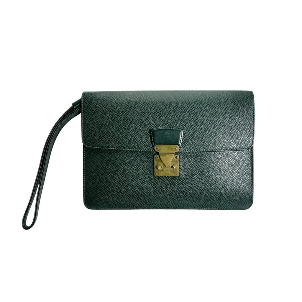 Louis Vuitton Episea Green Taiga Leather Clutch Bag