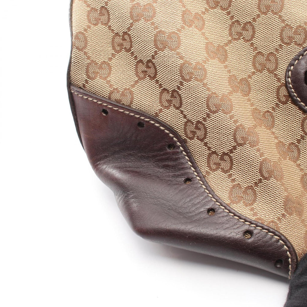 Gucci Gg Canvas Beige Brown Gg Canvas Leather Handbag Tote Bag (Pre-Owned)