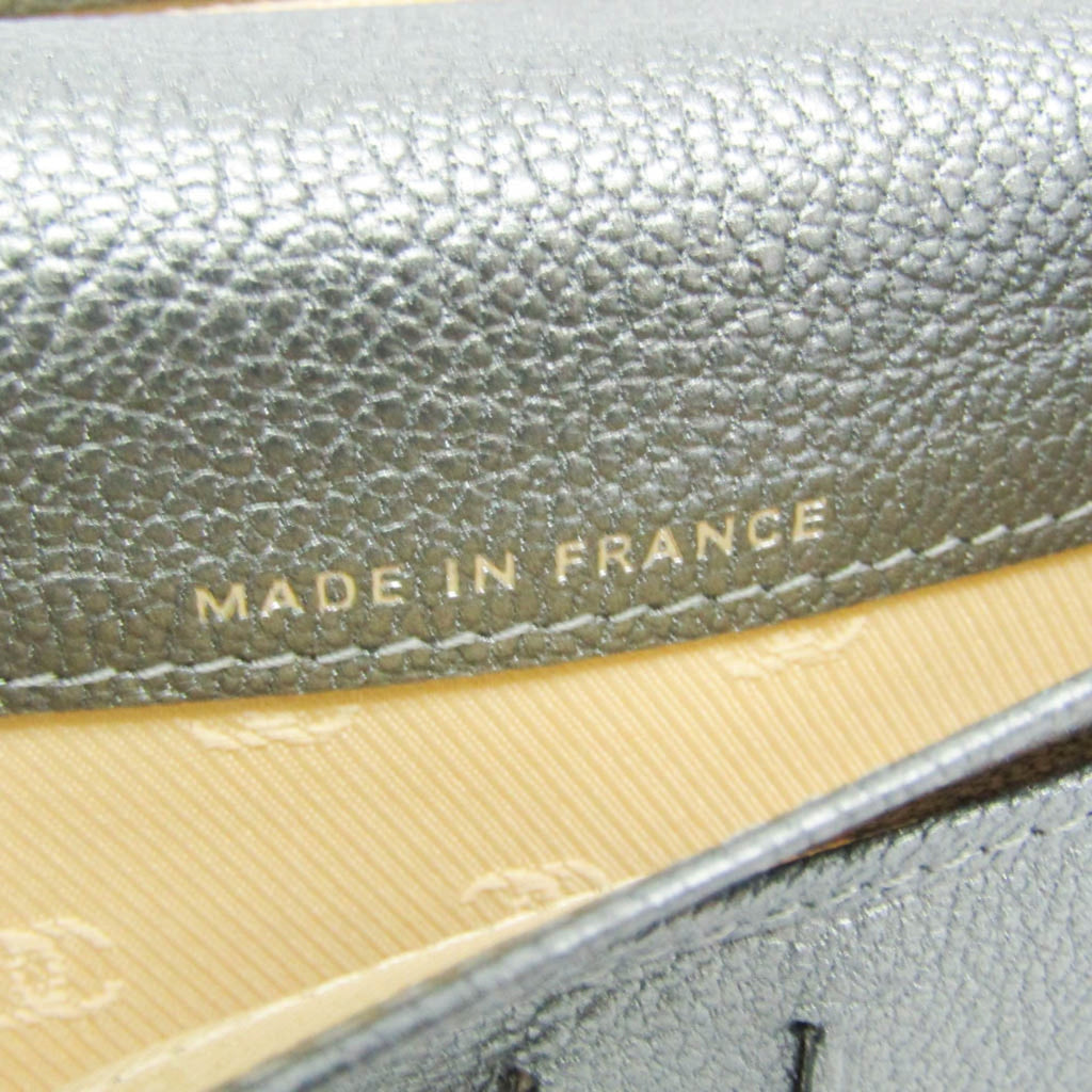 Chanel Coco Button Silver Leather Long Wallet (Bi-Fold)
