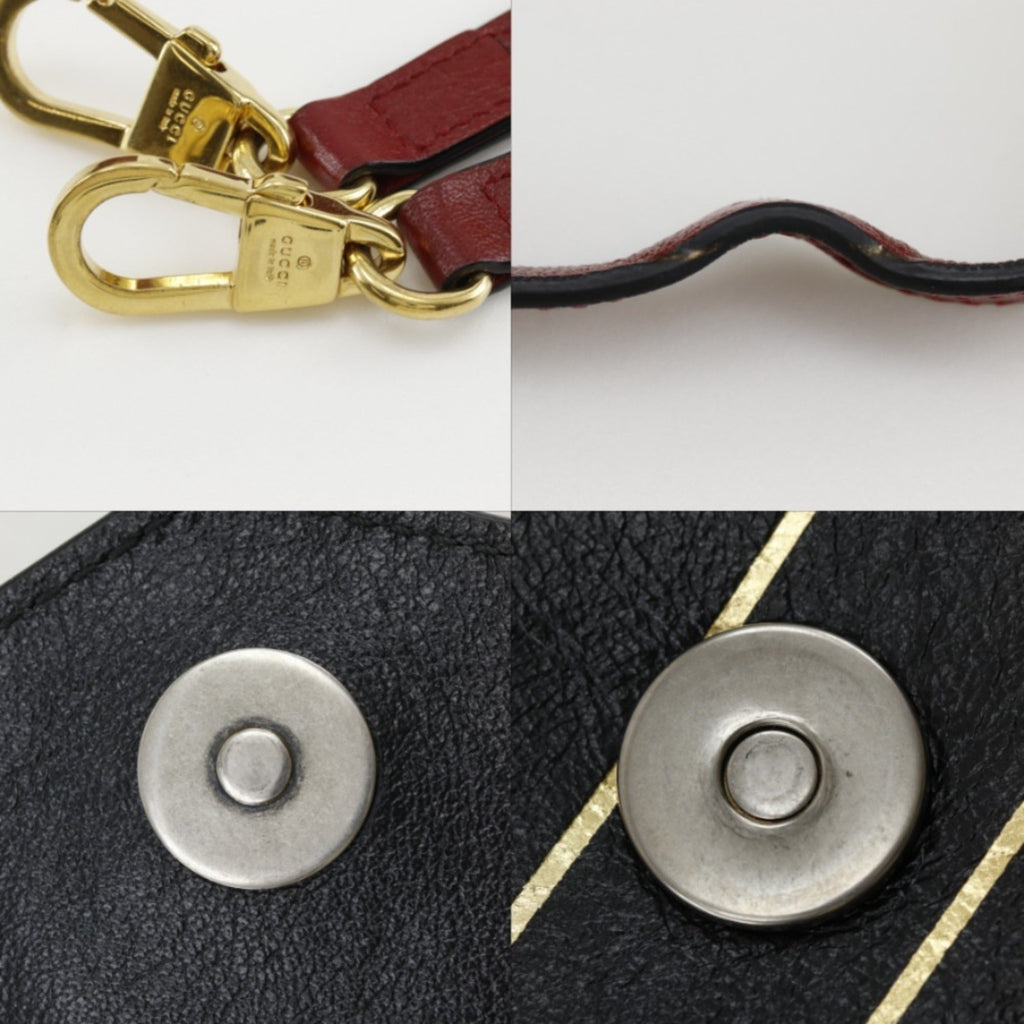 Gucci Black Red Color Leather Shoulder Bag (Pre-Owned)