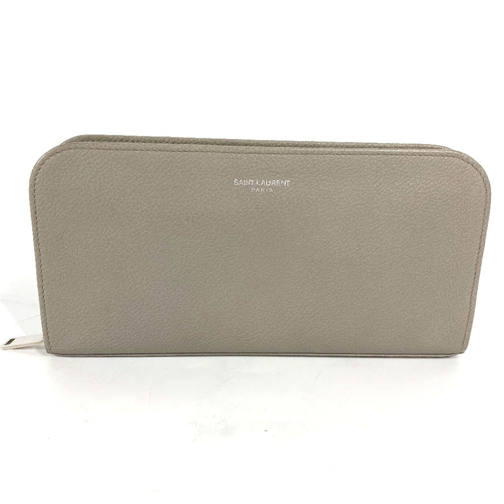 Saint Laurent Gray Leather Long Wallet (Bi-Fold) (Pre-Owned)