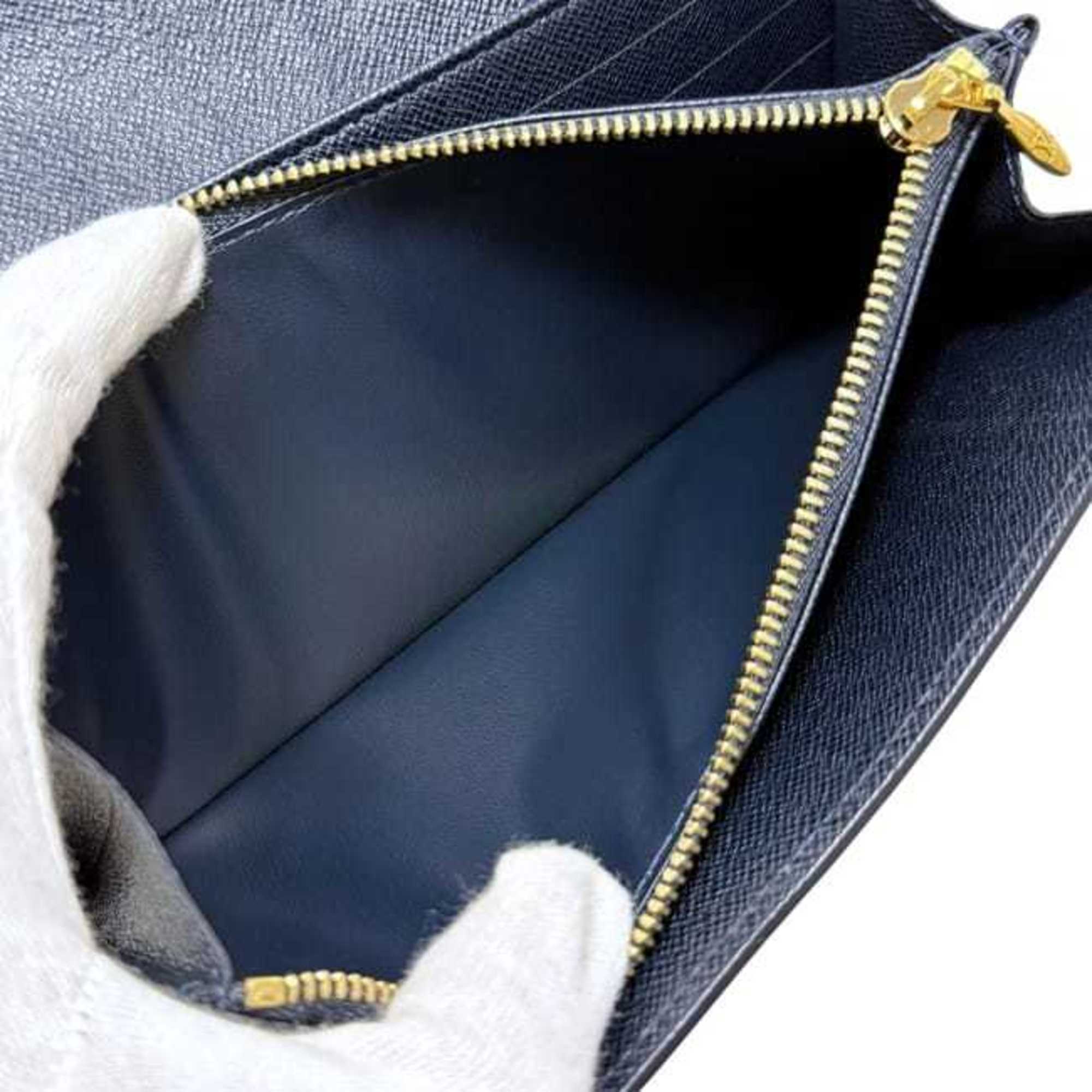Louis Vuitton Gray Navy Canvas Leather Long Wallet