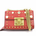 Gucci Red Color Leather Artificial Pearl Metal Shoulder Bag (Pre-Owned)