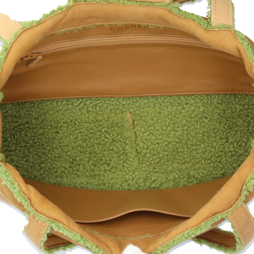 Chanel Mouton Brown Green Leather Handbag