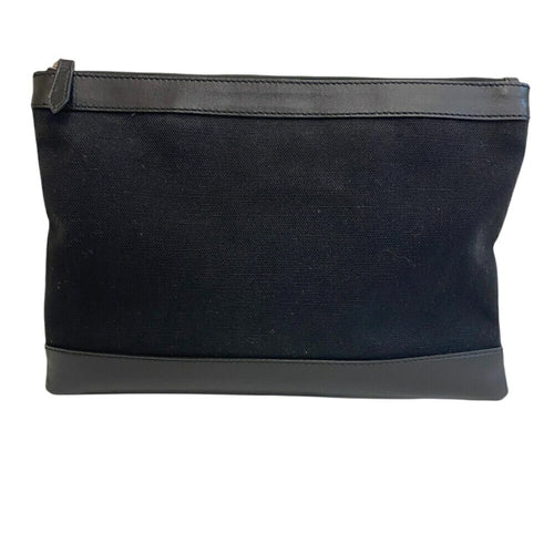 Balenciaga Black Leather Canvas Clutch