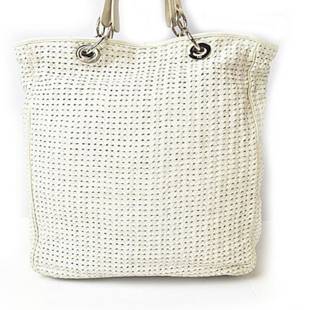 Christian Dior Lady Dior Silver White Leather Tote Bag (Pre-Owned)