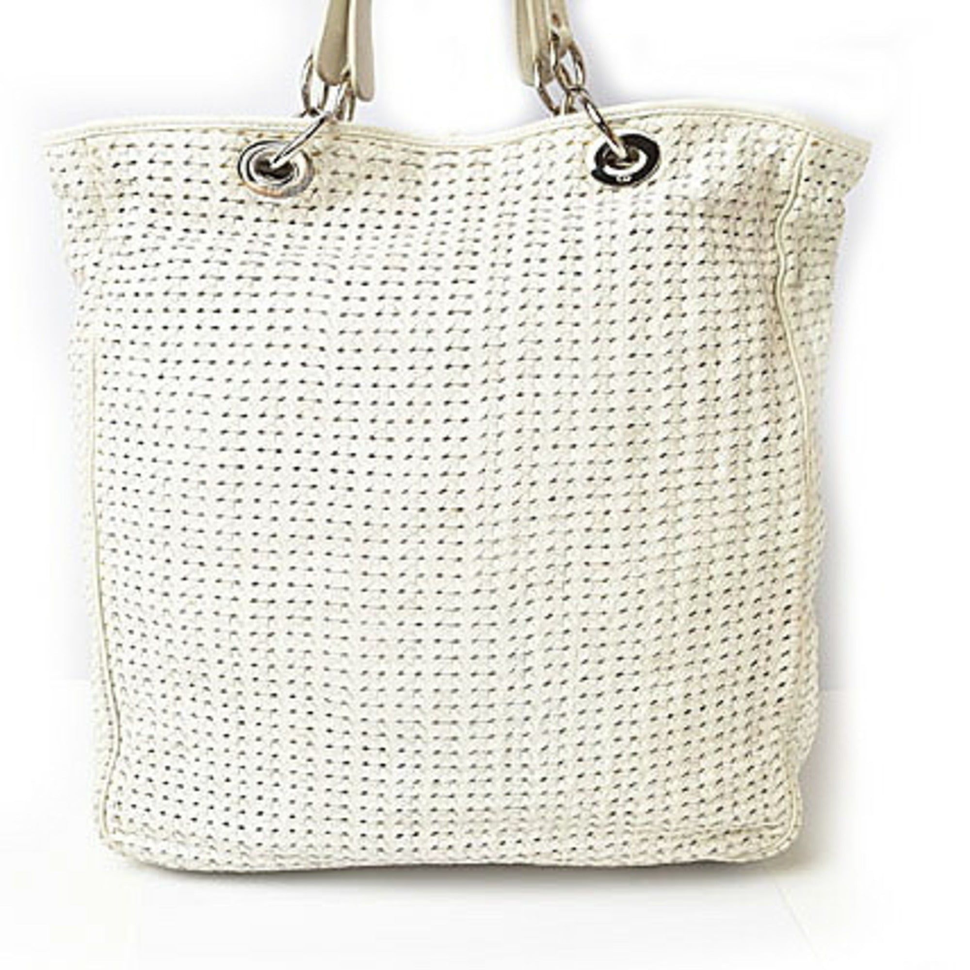 Christian Dior Lady Dior Silver White Leather Tote Bag (Pre-Owned)