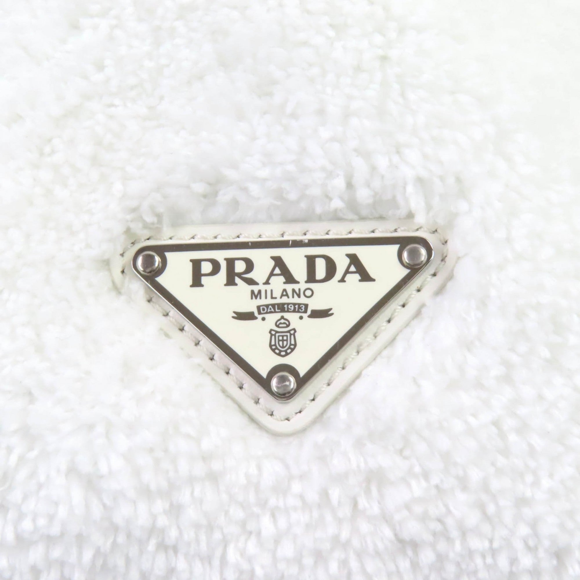Prada Black White Polyester Leather Tote Bag