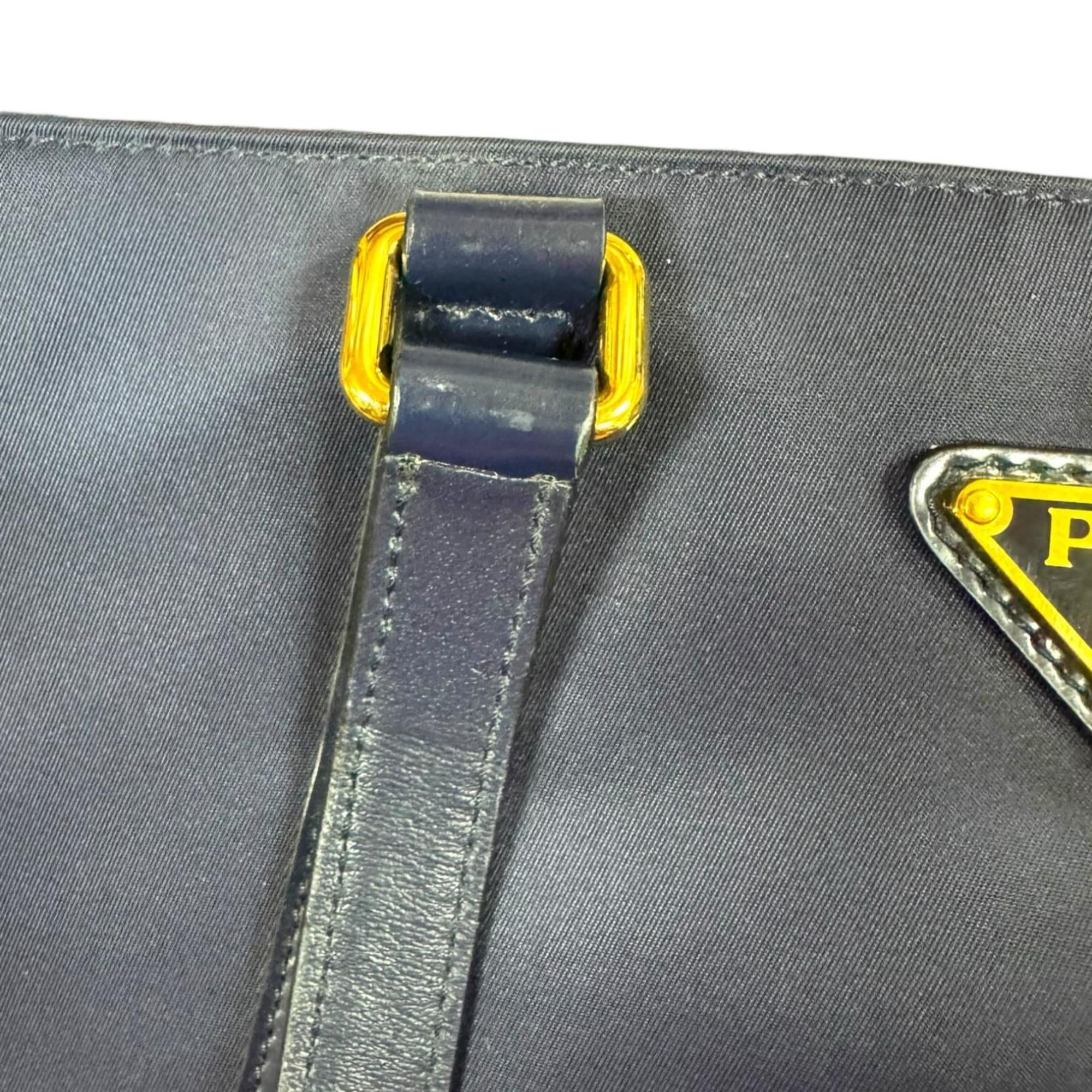 Prada Navy Nylon Leather Tote Bag