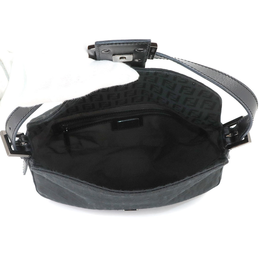 Fendi Black Canvas Leather Baguette Bag Shoulder Bag